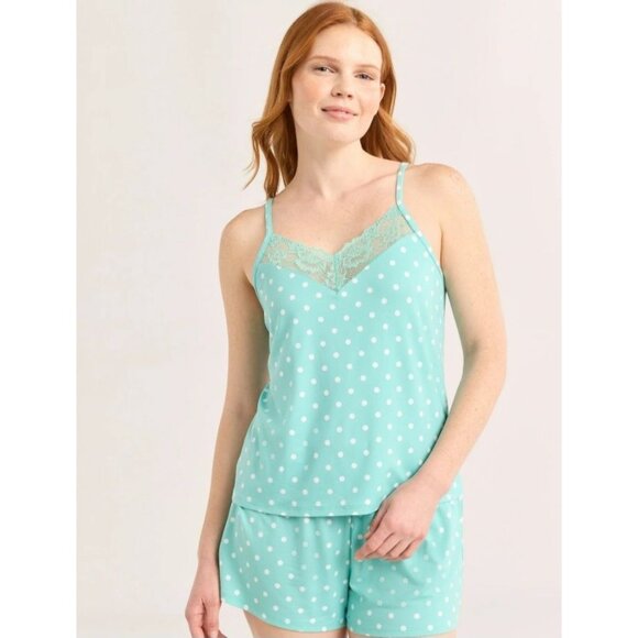 Joyspun Womens XL Dreamy Soft Polka Dot Pajama Set Turquoise - Picture 1 of 6